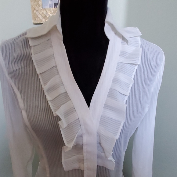 Express- Long Sleeve Button Up w/Ruffle Accent NWT - Picture 2 of 8